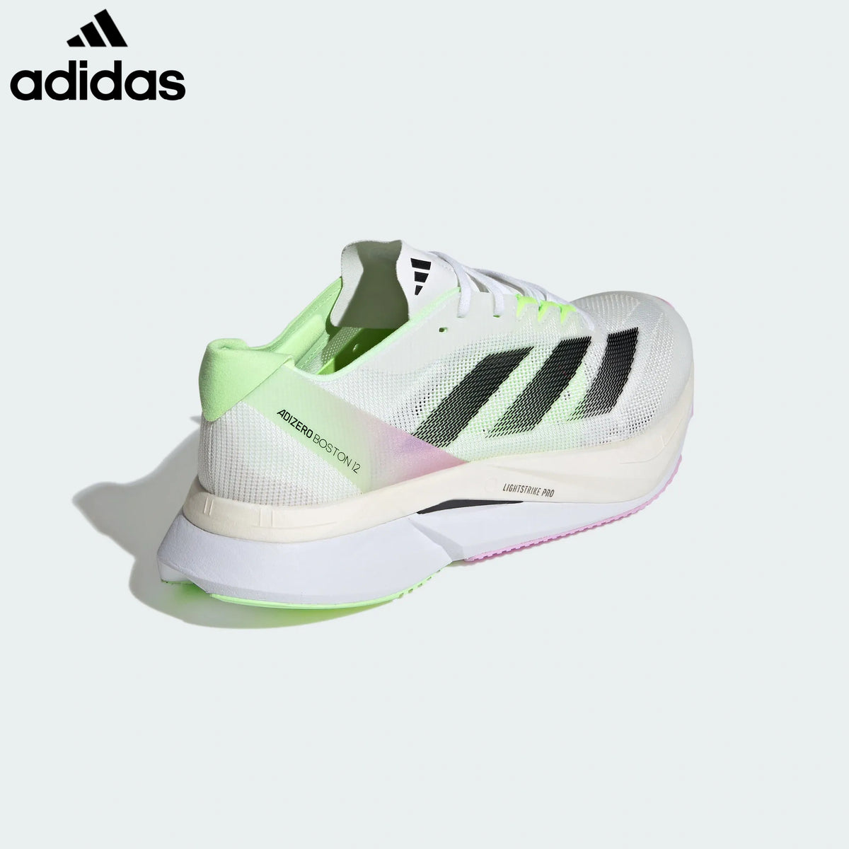 Adidas Adizero Boston 12 White Neon Green Pink Unisex Running Shoes