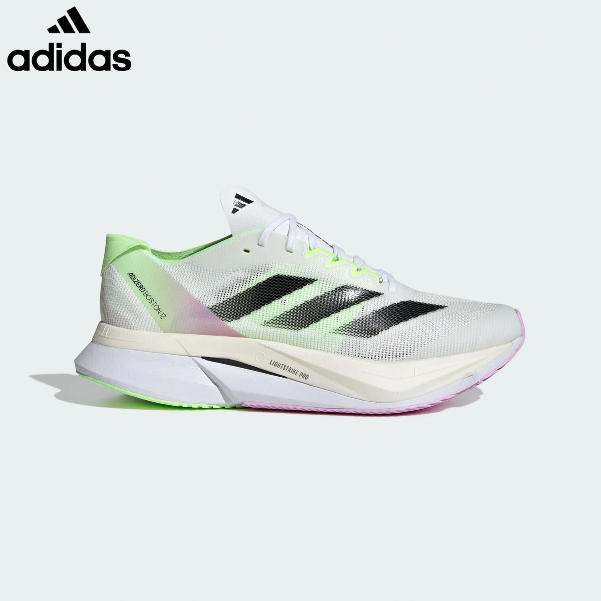 Adidas Adizero Boston 12 White Neon Green Pink Unisex Running Shoes