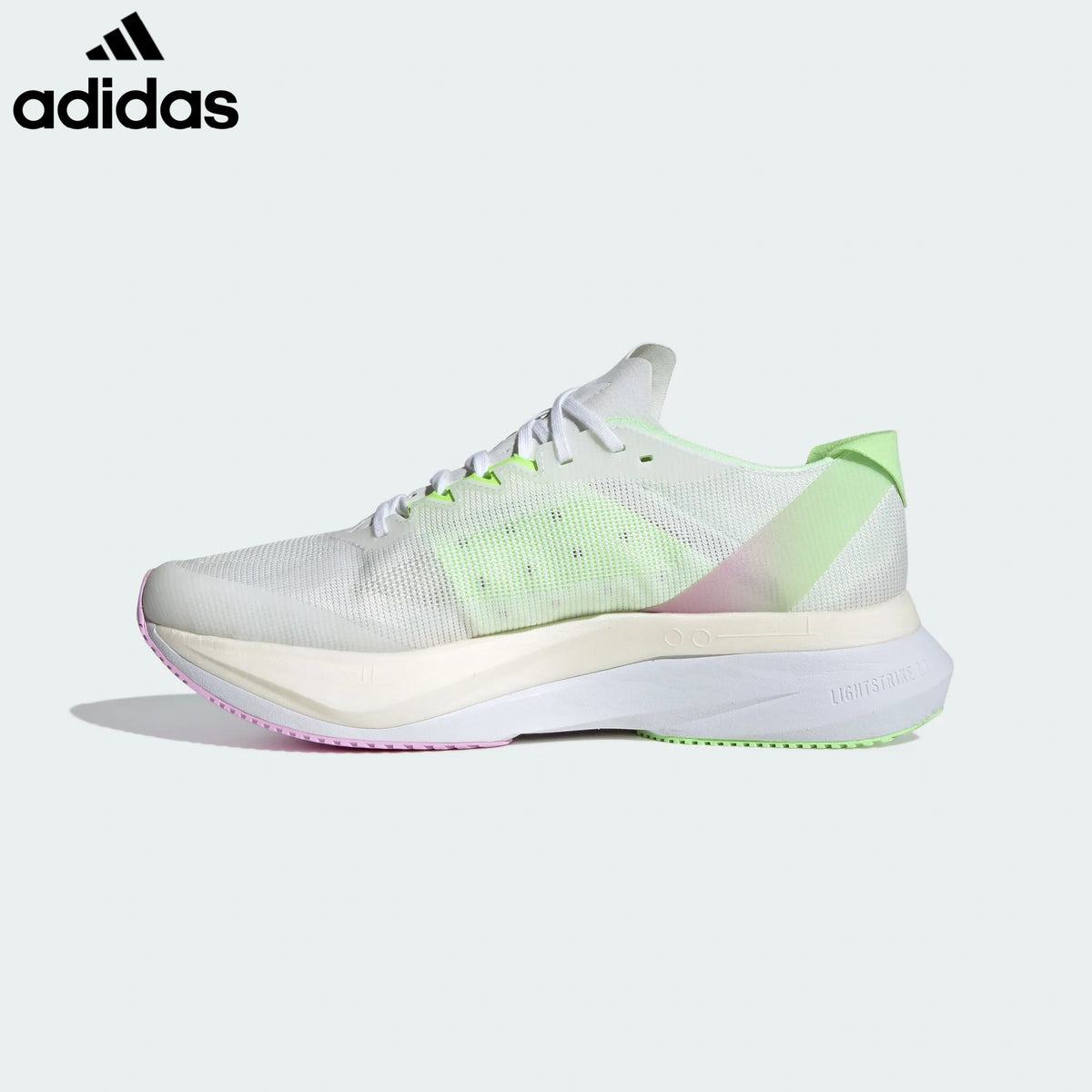 Adidas Adizero Boston 12 White Neon Green Pink Unisex Running Shoes