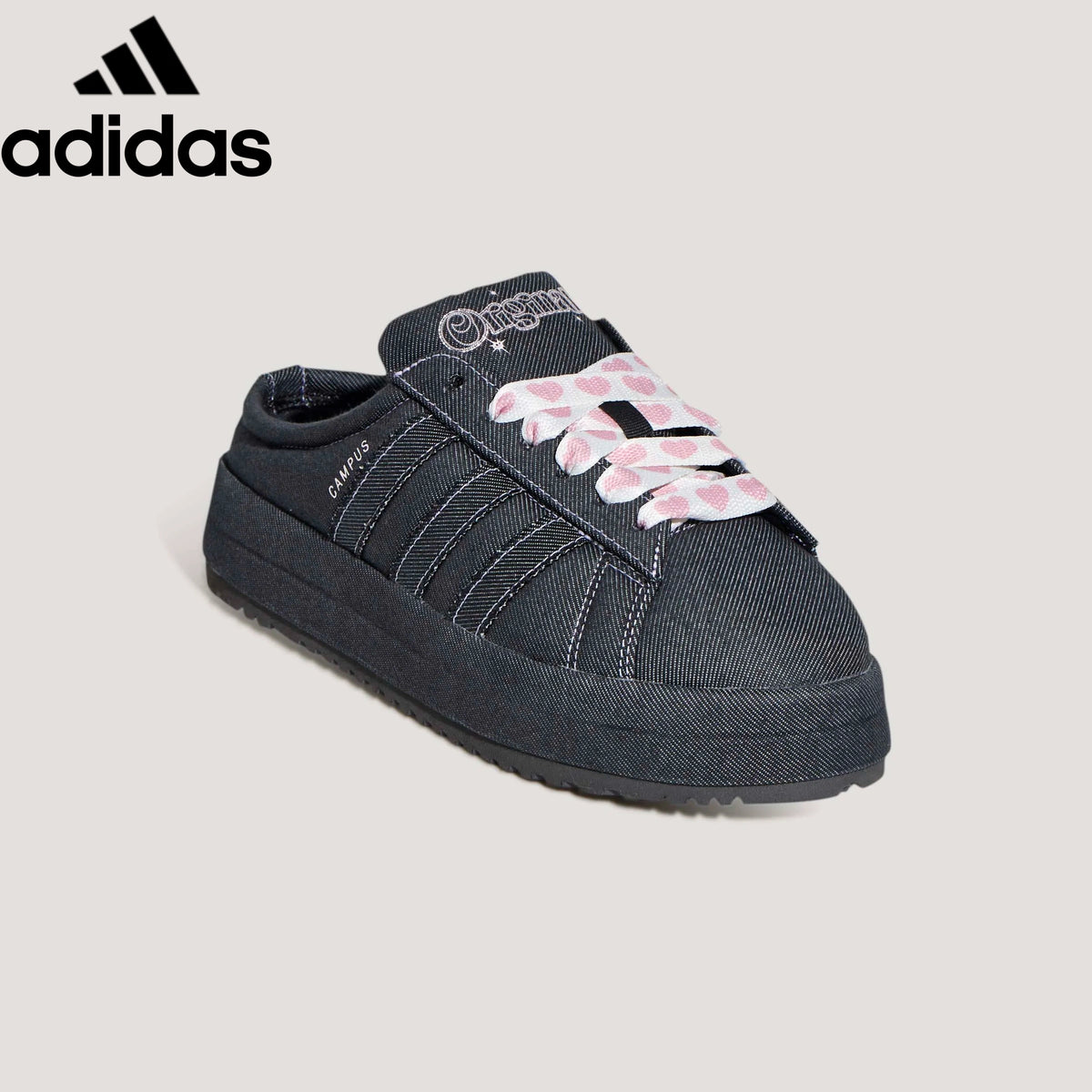 Adidas Campus Mule Black Denim Embroidered Unisex Sneakers