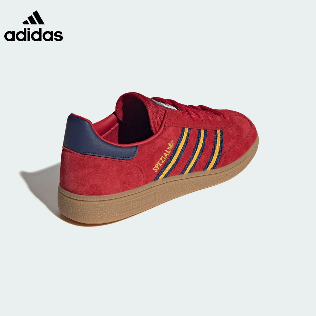 adidas Handball Spezial Red Navy Yellow Stripe Gum Sole Sneakers