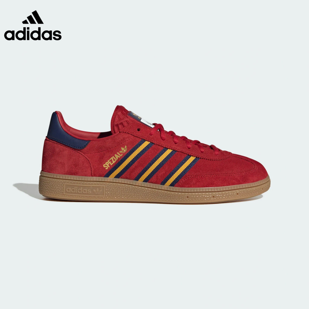 adidas Handball Spezial Red Navy Yellow Stripe Gum Sole Sneakers