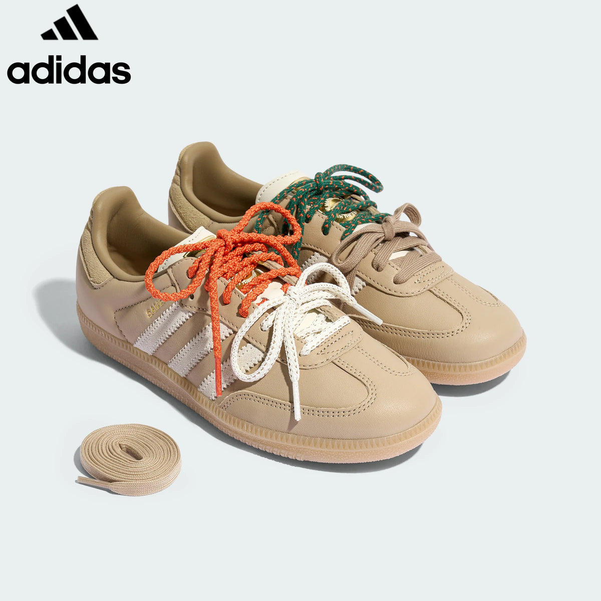 Adidas  samba  women's shoes  men's samba sneakers  Beige Double Lace Unisex Sneakers