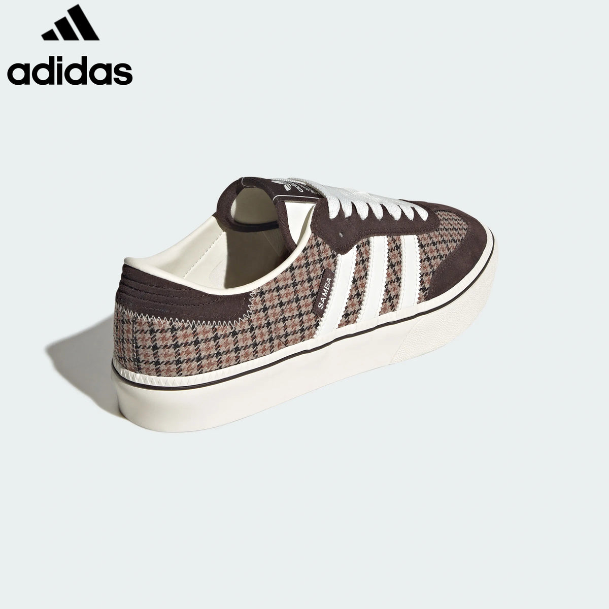 Adidas  samba  women's shoes  men's samba sneakers  Brown Plaid White Unisex Sneakers