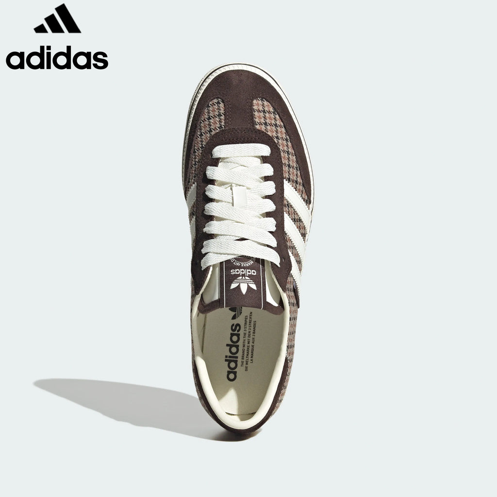 Adidas  samba  women's shoes  men's samba sneakers  Brown Plaid White Unisex Sneakers