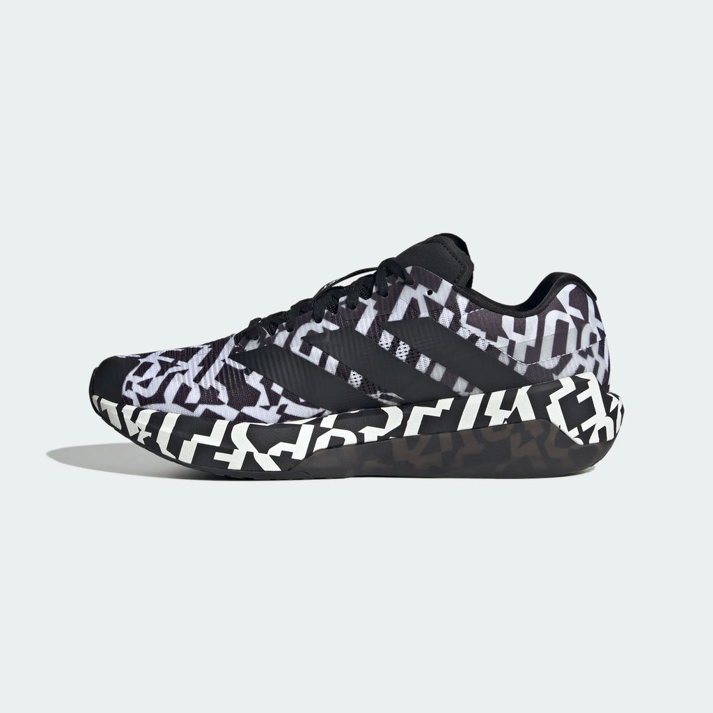 adidas Adizero Dropset Graffiti-Print Sneakers – Black and White