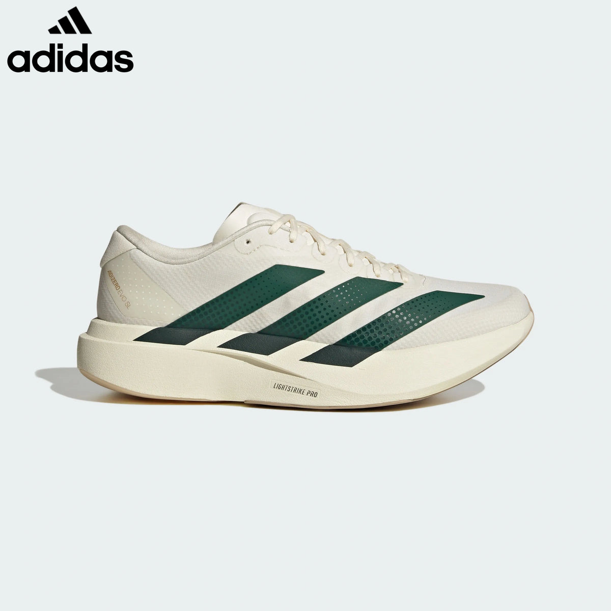 Adidas Adizero Evo SL Off White Dark Green Unisex Running Shoes
