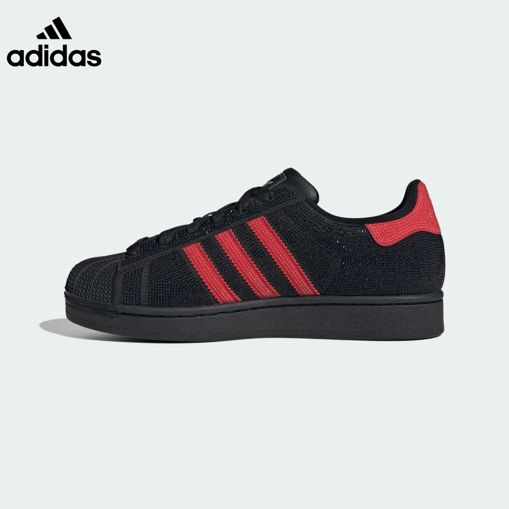 adidas Superstar Black Red Rhinestone Sneakers