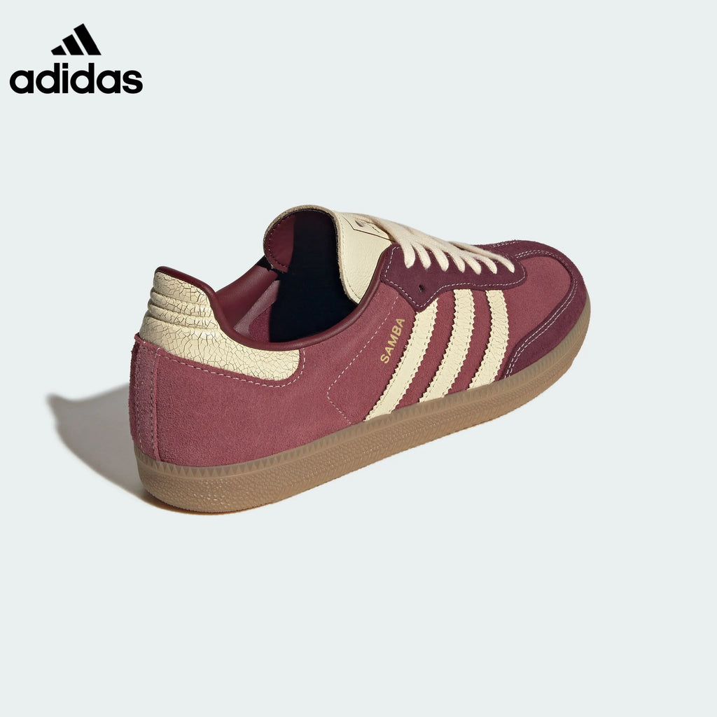adidas Samba OG Sneakers – Maroon and Cream Cracked Leather