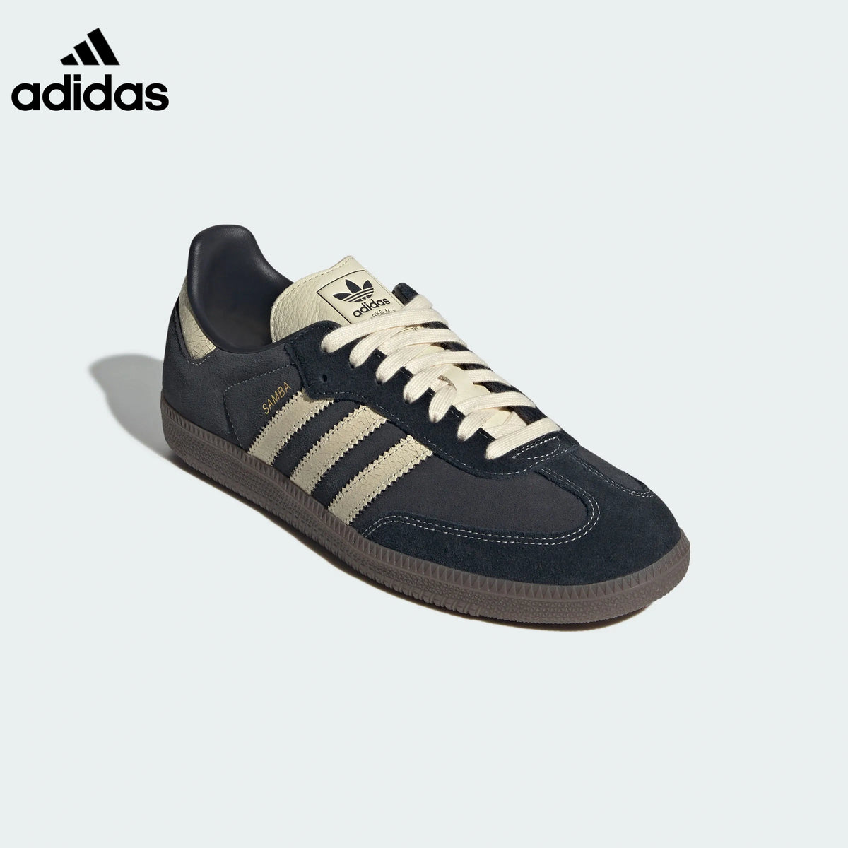 adidas Samba OG Sneakers – Black and Cream Cracked Leather