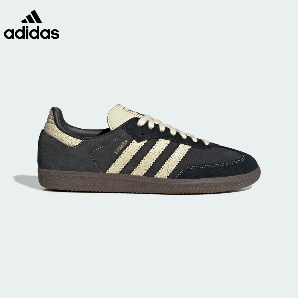 adidas Samba OG Sneakers – Black and Cream Cracked Leather