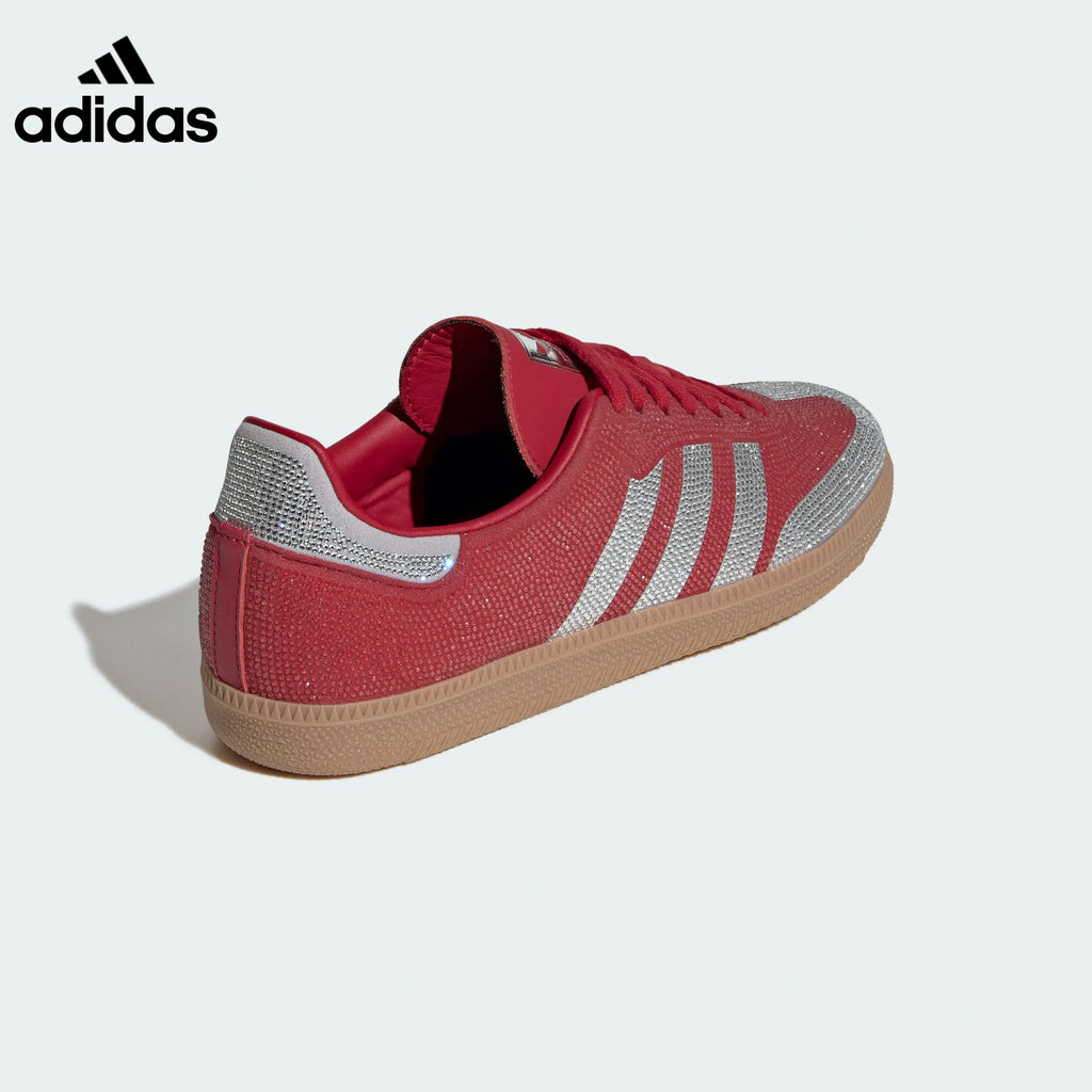 adidas Samba OG Sneakers – Red with Silver Rhinestones