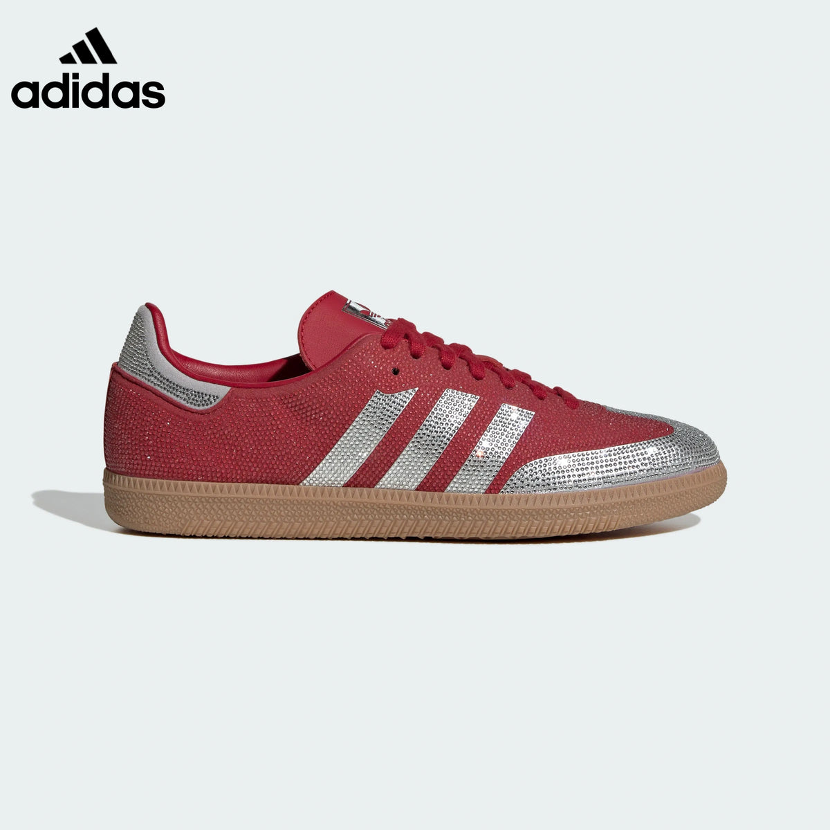 adidas Samba OG Sneakers – Red with Silver Rhinestones