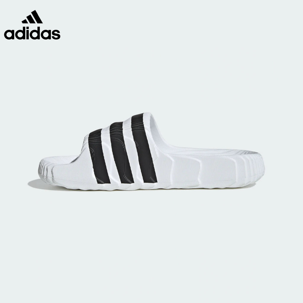 adidas Adilette 22 Slides – White with Black Stripes