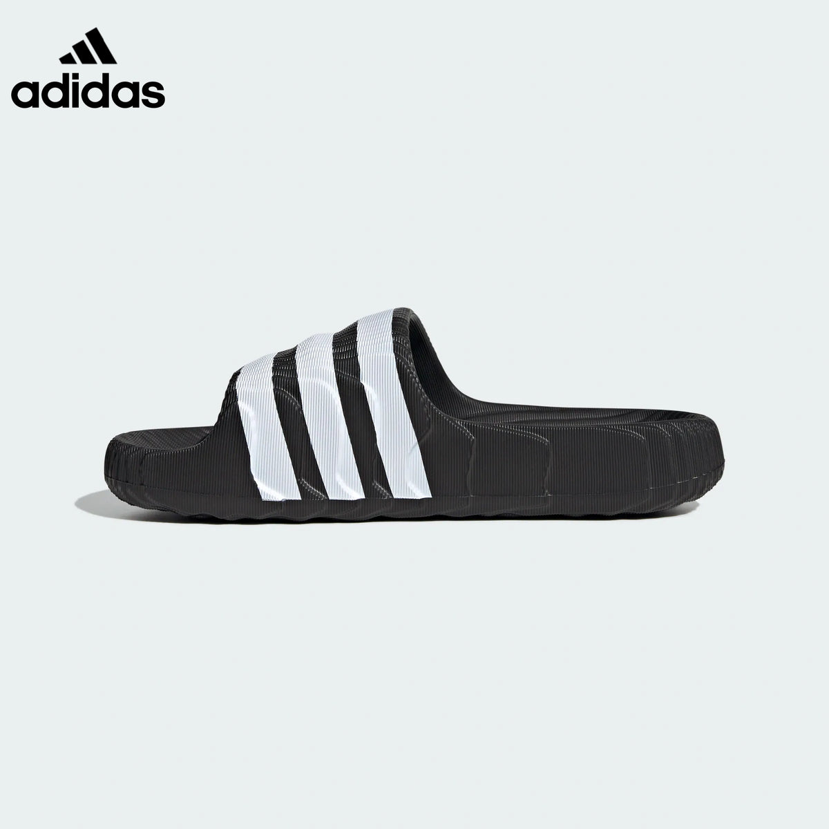 adidas Adilette 22 Slides – Black with White Stripes