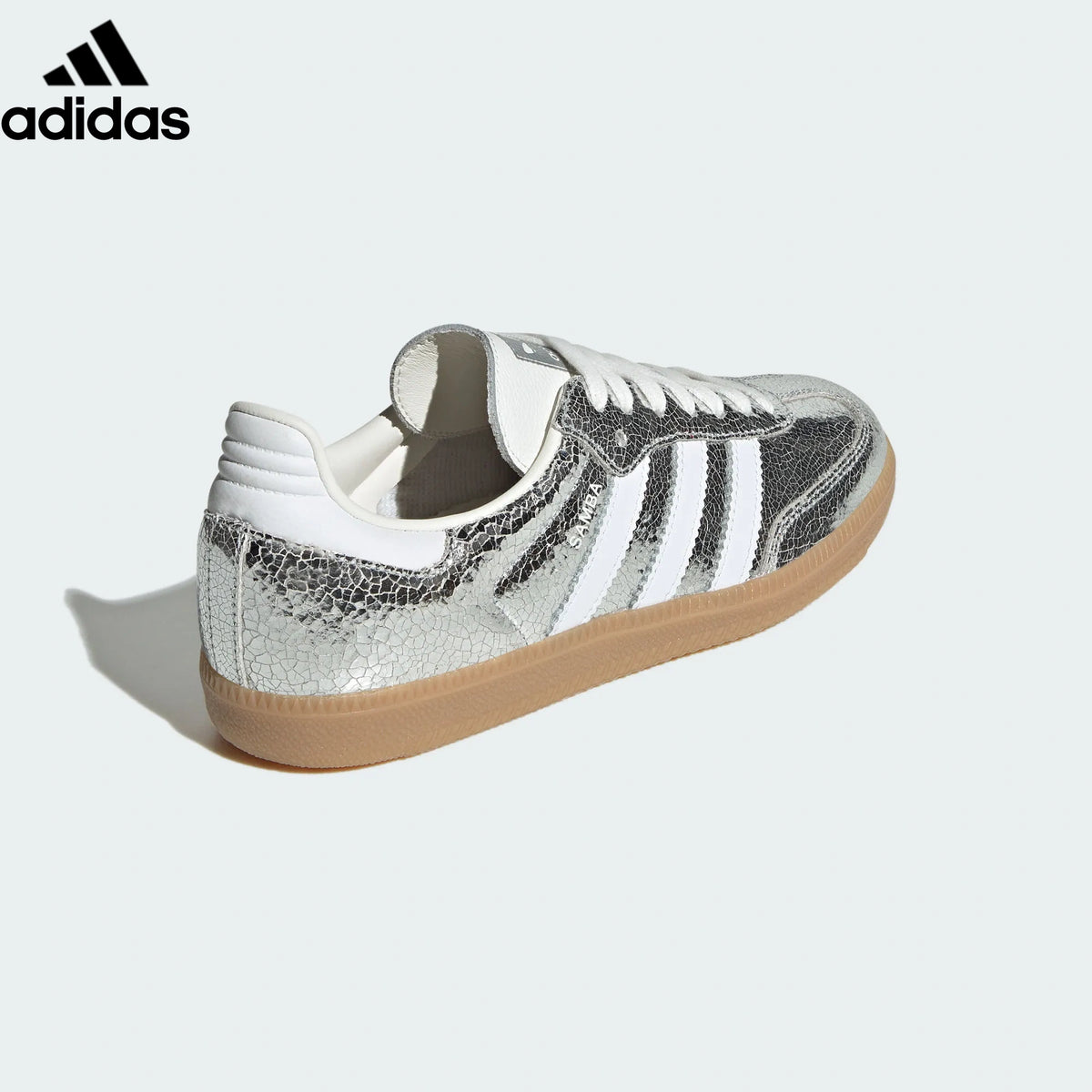 Adidas samba  women's shoes  men's samba sneakers  Samba OG Sneakers – Silver Crackle/White | Unisex