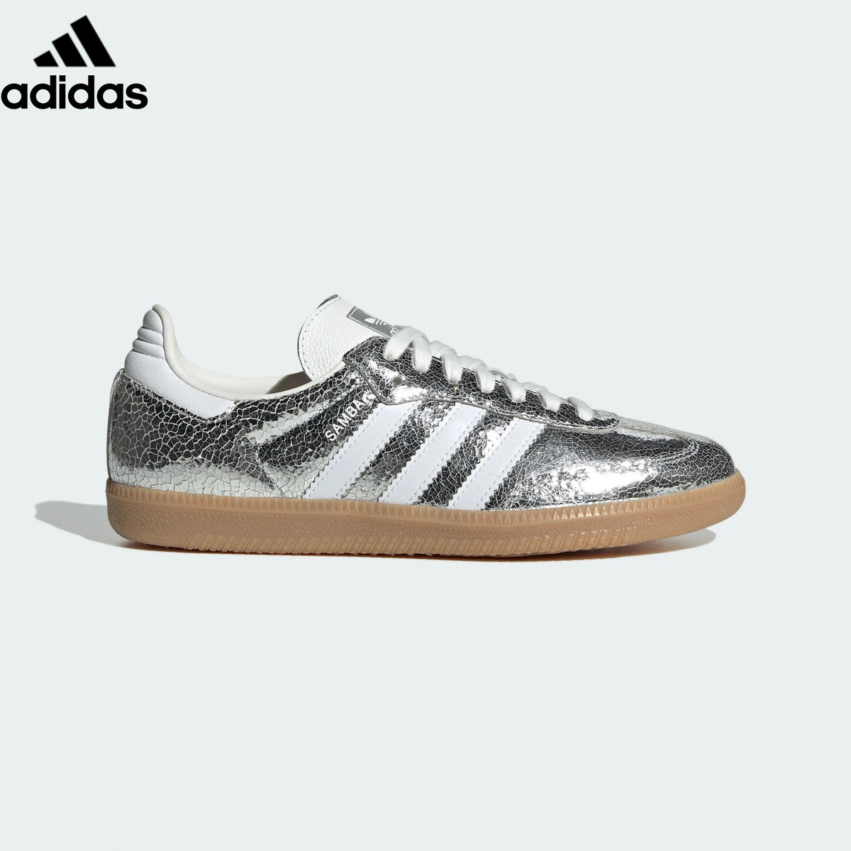 Adidas samba  women's shoes  men's samba sneakers  Samba OG Sneakers – Silver Crackle/White | Unisex