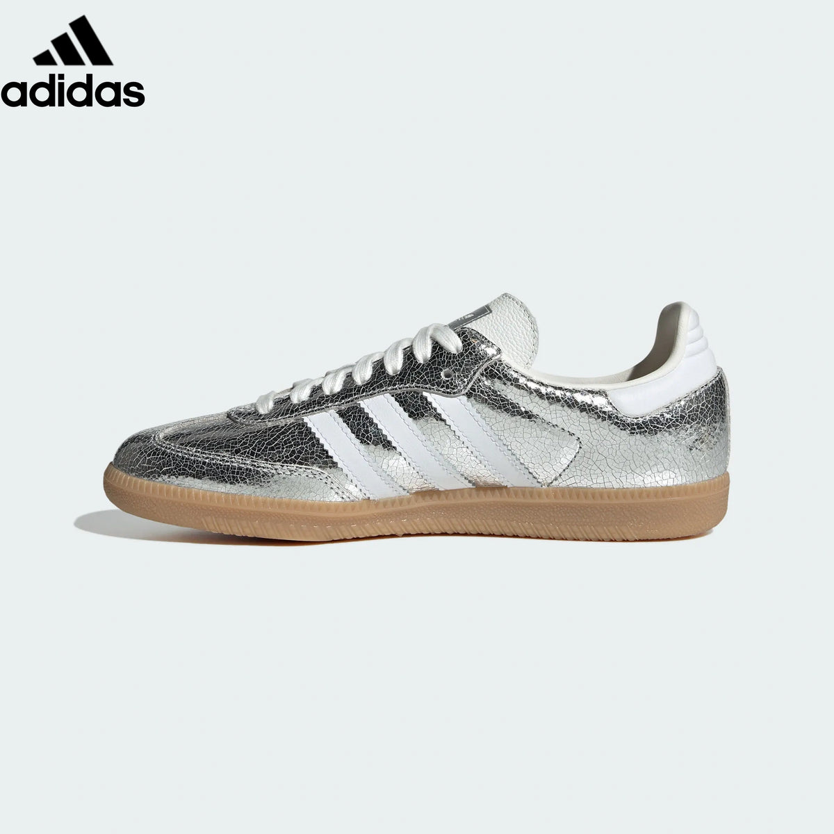 Adidas samba  women's shoes  men's samba sneakers  Samba OG Sneakers – Silver Crackle/White | Unisex